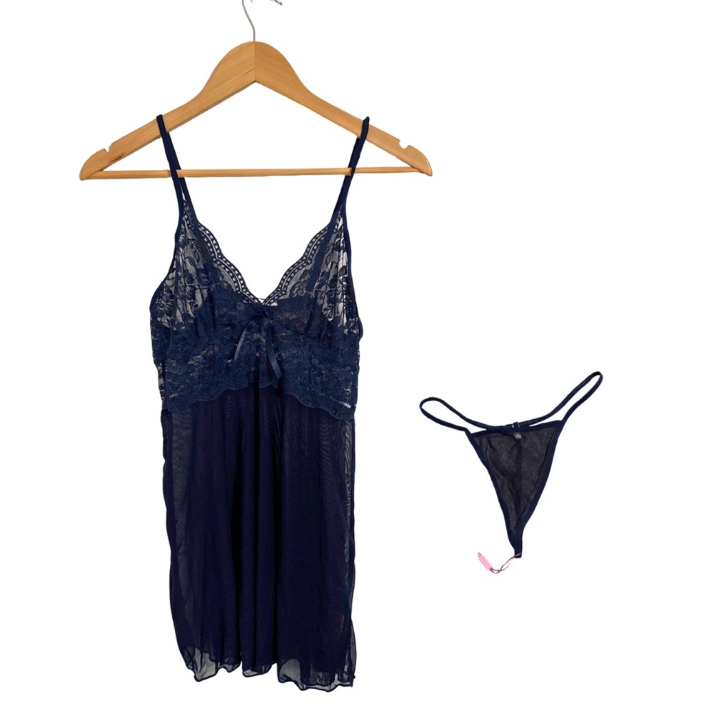 Sexy  Navy Lace Lingerie and Thong Set